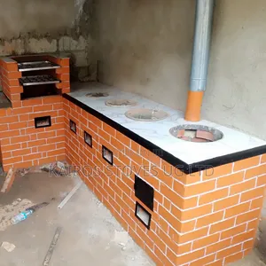 4-Burner L-Shaped Energy Saving Firewood and Charcoal Stove + Grill