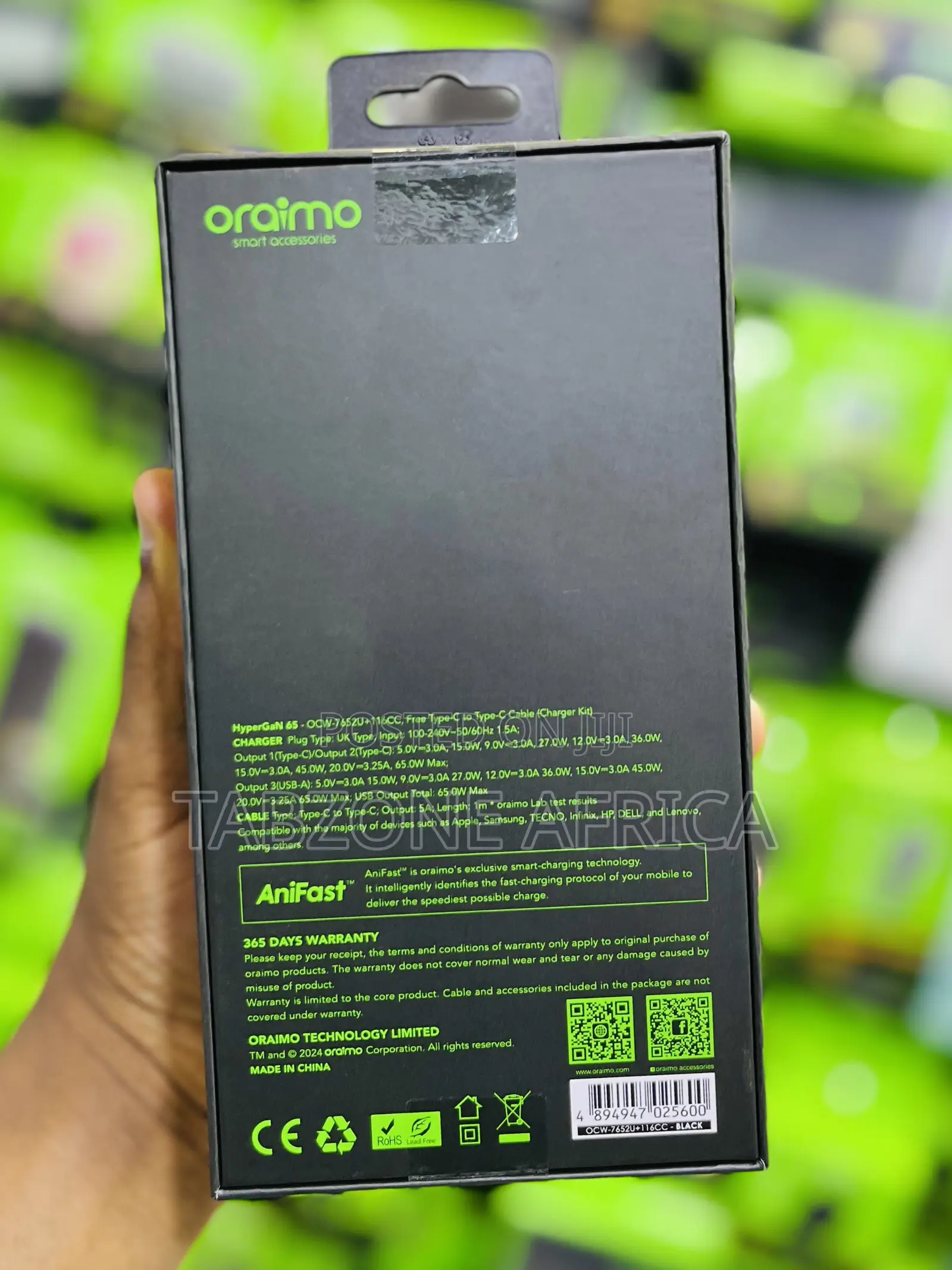 Oraimo HyperGaN 65W All-in-One GaN Charger + 1m Type-C 100W Cable
