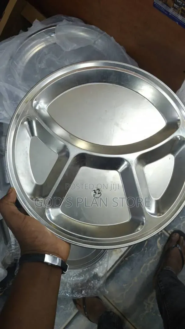 Stainless Partitioned Silver Plates Dinner Plates 12pcs