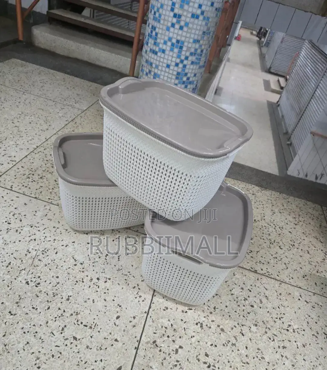 Off White Rattan Laundry Basket