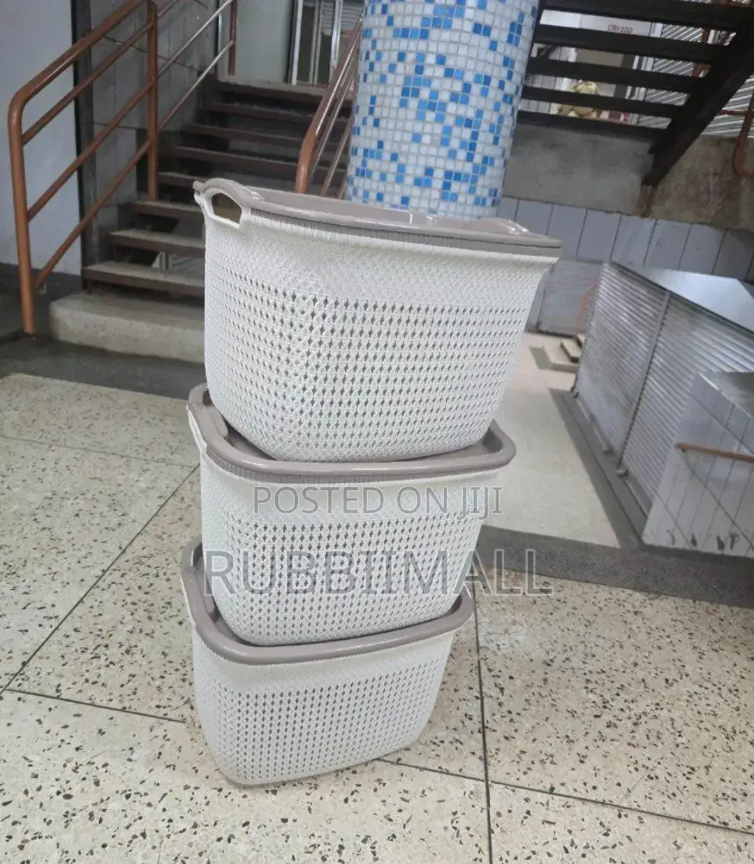Off White Rattan Laundry Basket