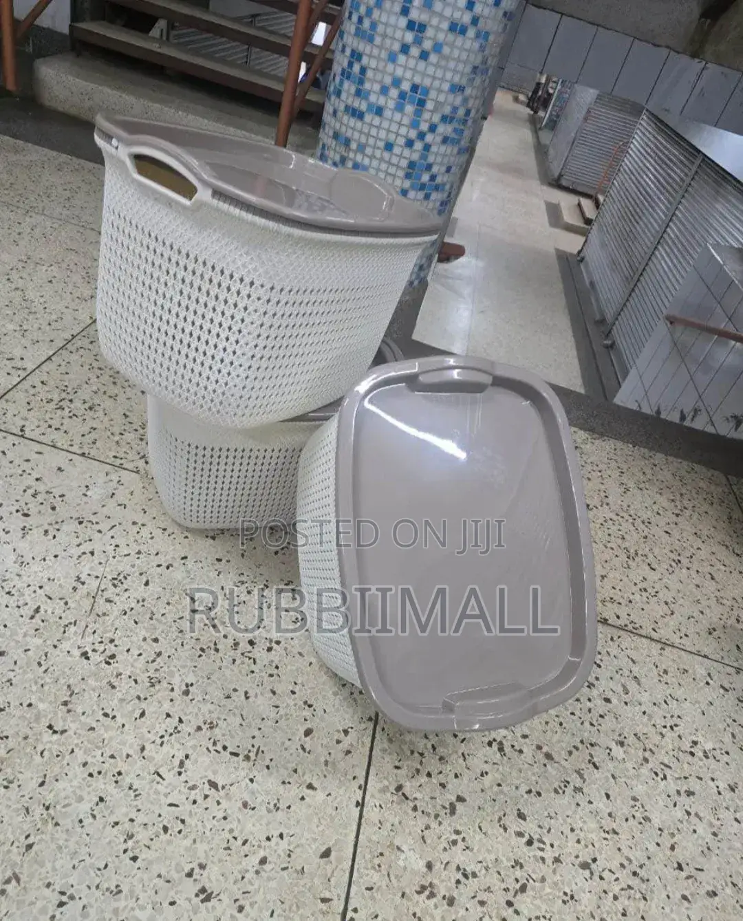 Off White Rattan Laundry Basket