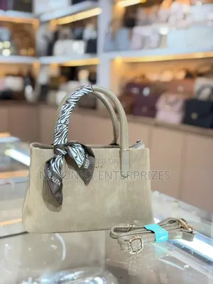 Elegant Textured Corduroy Shoulder Bag With Decorative Scarf Accent