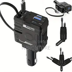 120W Super Fast Car Charger – 4-in-1 Retractable Cable Adapter