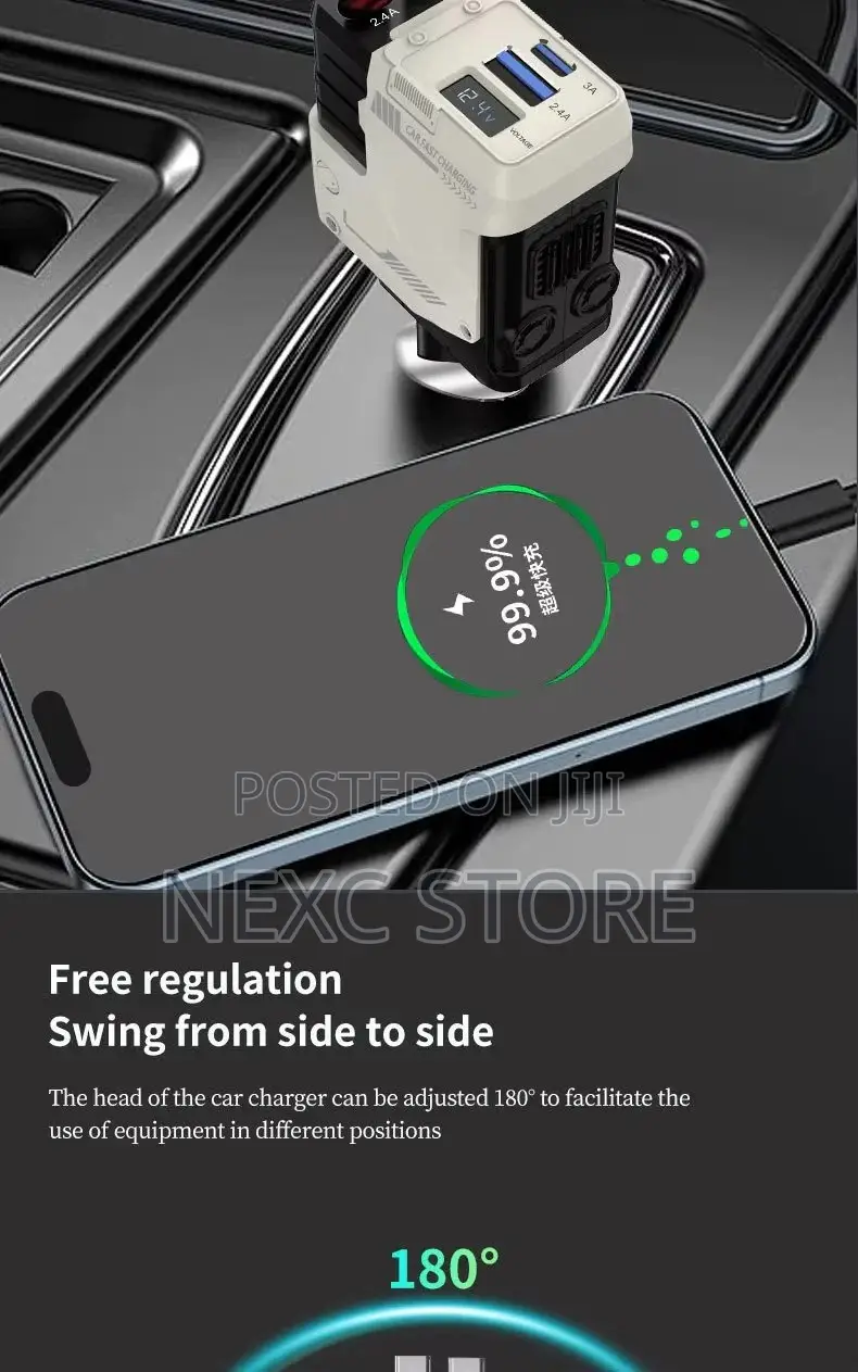 120W Super Fast Car Charger – 4-in-1 Retractable Cable Adapter
