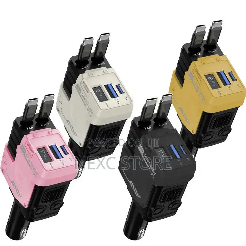 120W Super Fast Car Charger – 4-in-1 Retractable Cable Adapter