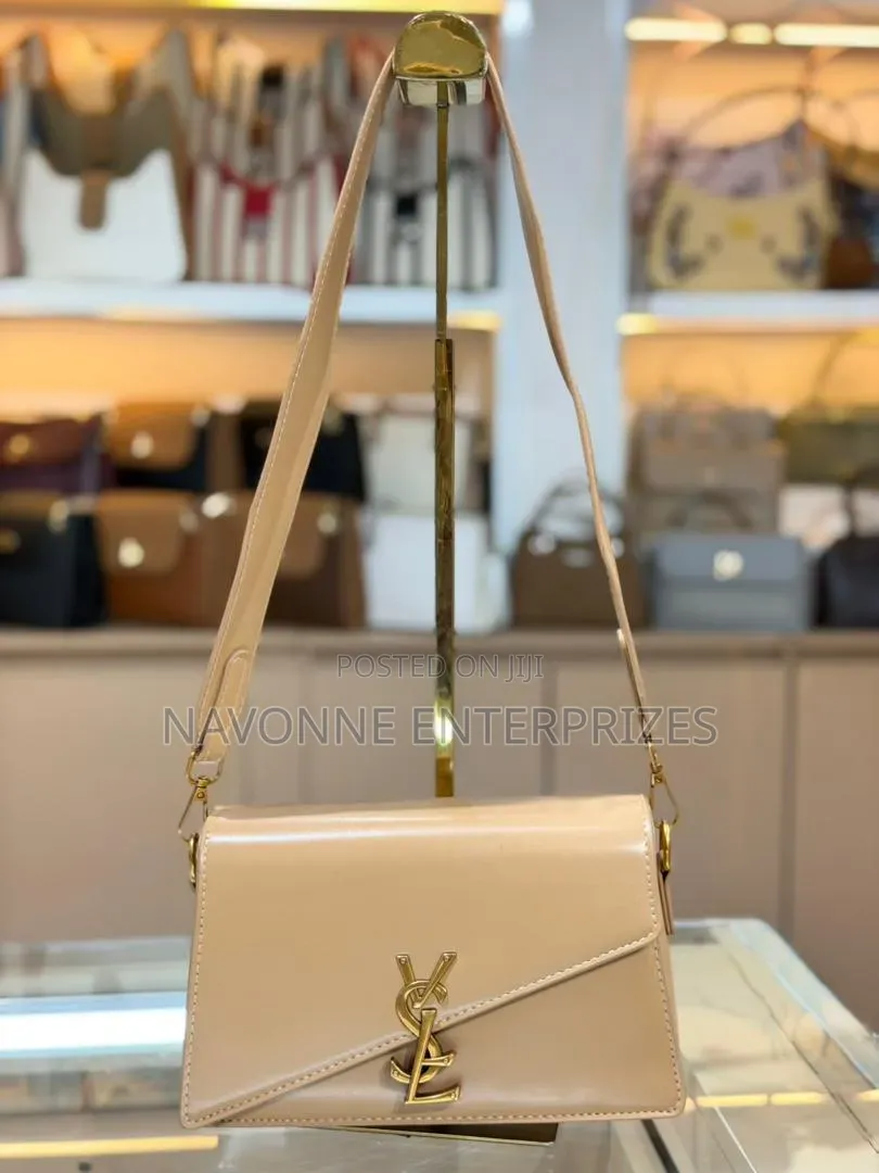 Asymmetric Flap Leatherette Crossbody Bag With Gold Logo Accent