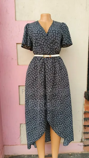 Elegant Black and White Floral-Print Midi Dress