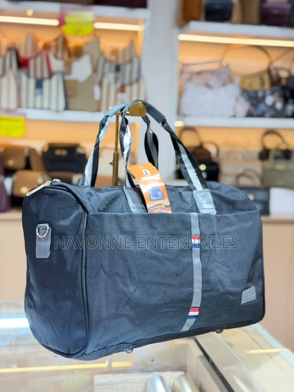 Lightweight Travel Duffel Bag With Stripe Detail Shoulder Strap