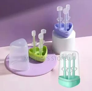 Shows a 3-in-1 Infant Silicone Oral Cleaner and Toothbrush
