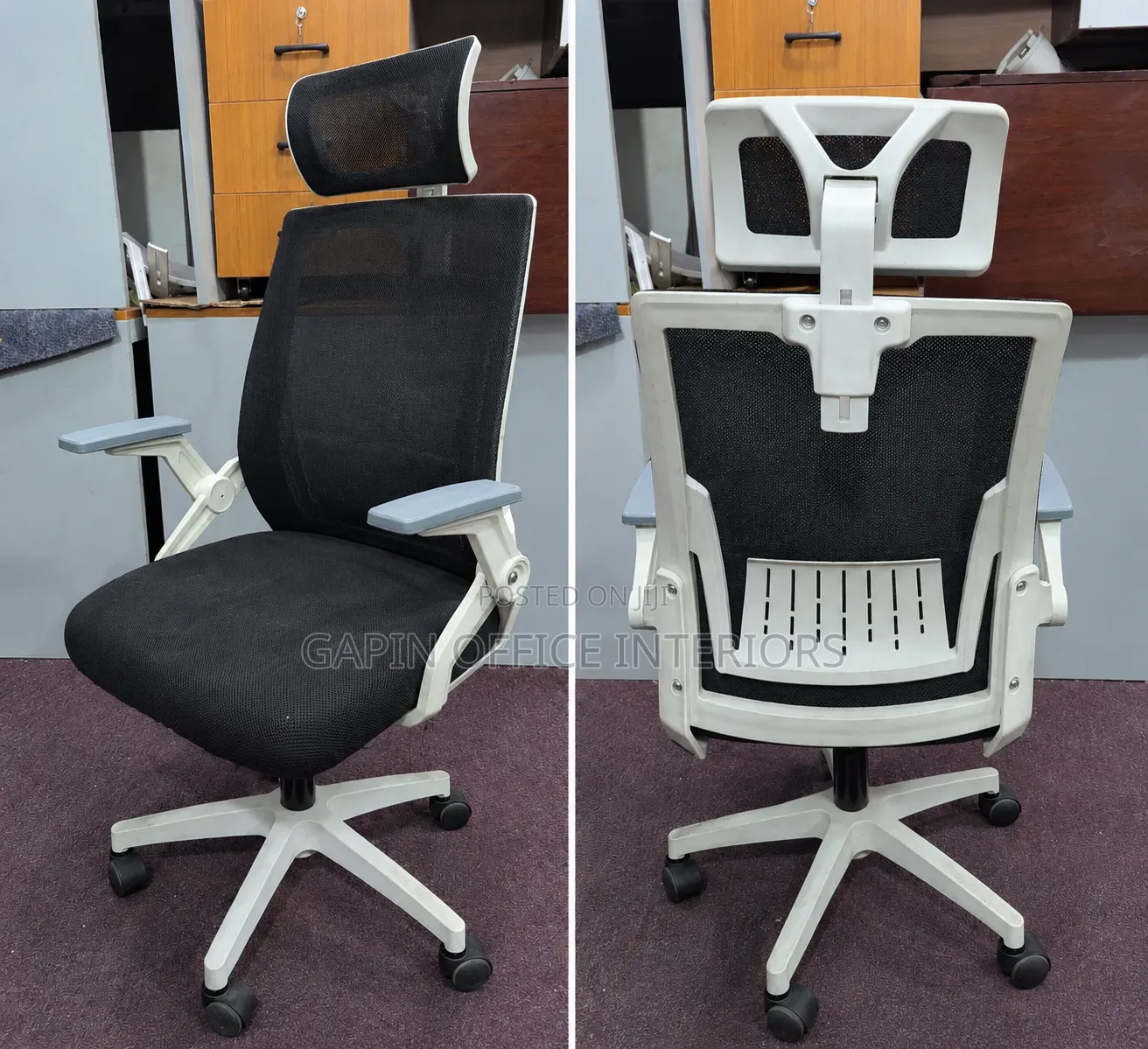 Black and White Headrest Office Chair