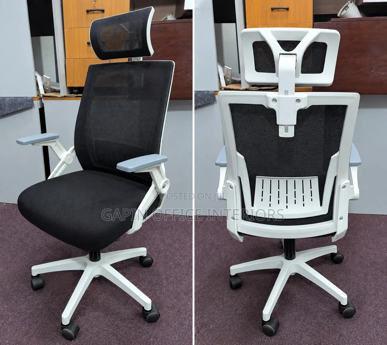 Black and White Headrest Office Chair