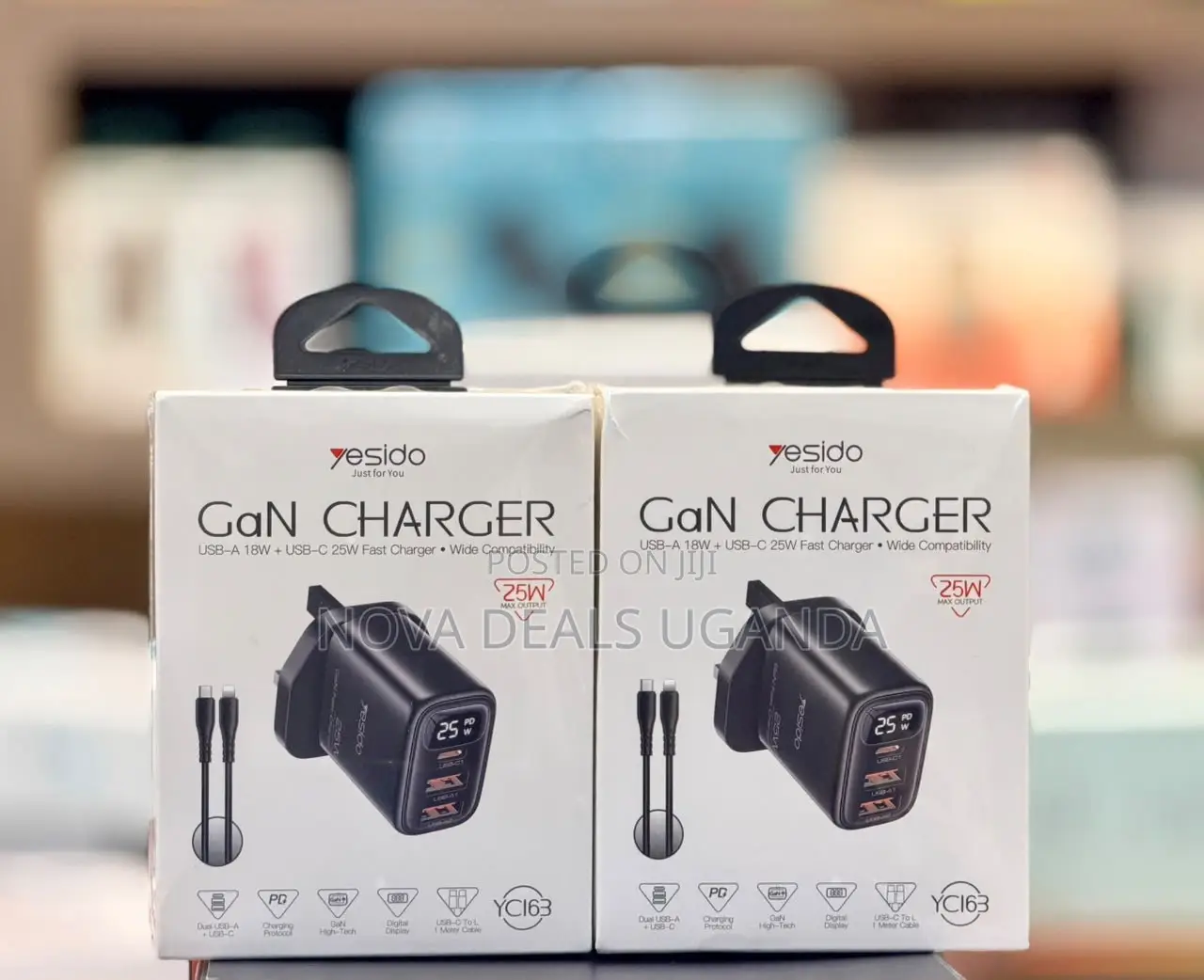Yesido 25W Gan Charger 3 Port With C to iPhone Cable