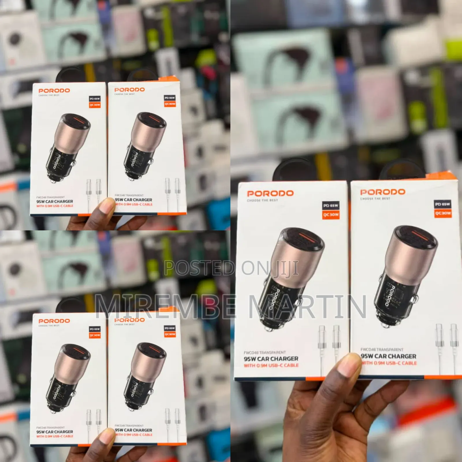 Porodo 95W Car Charger Transparent, QC 30W, Zinc Alloy + PC, Universal