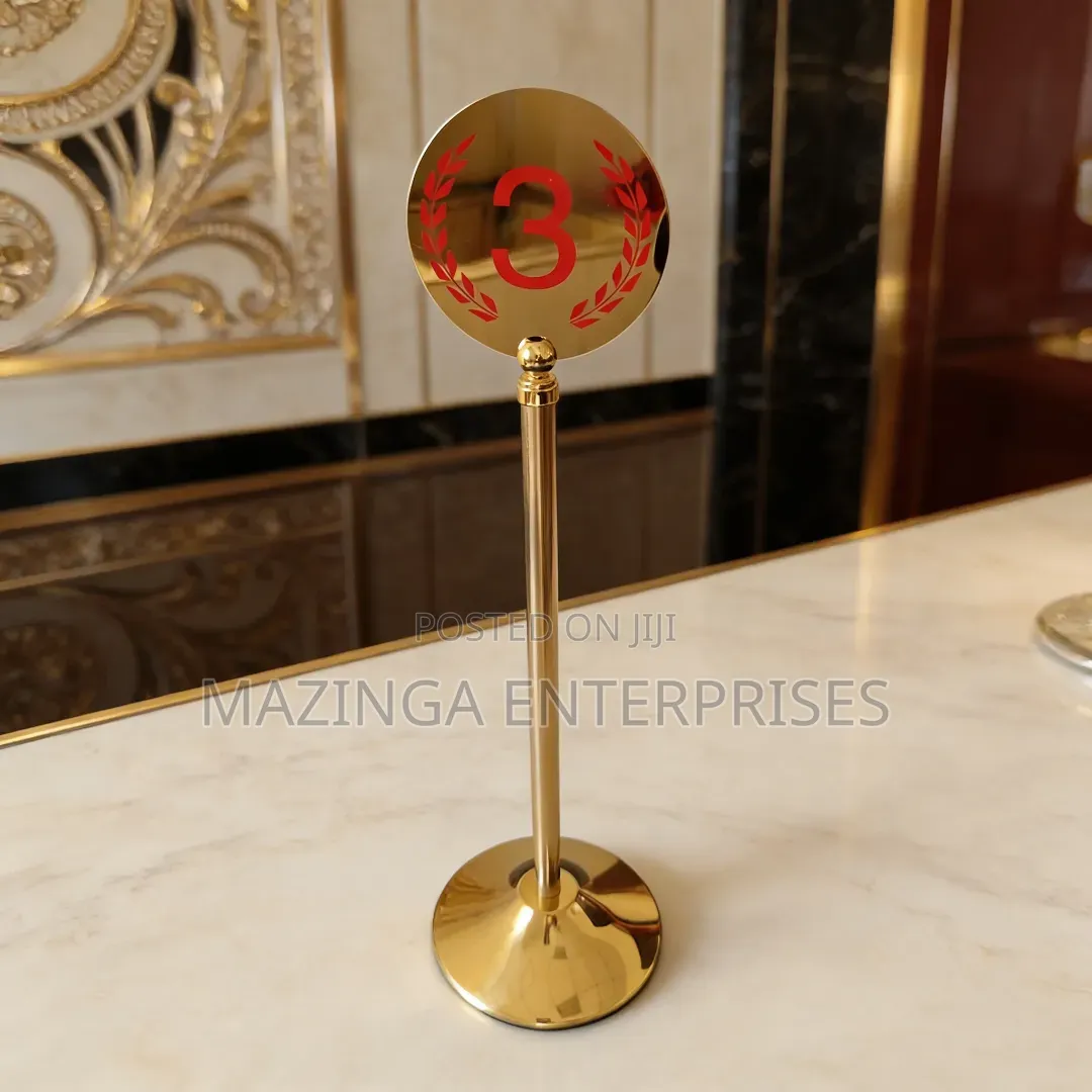 Gold Polished Chrome-Finish Stainless Steel Table Number Stand