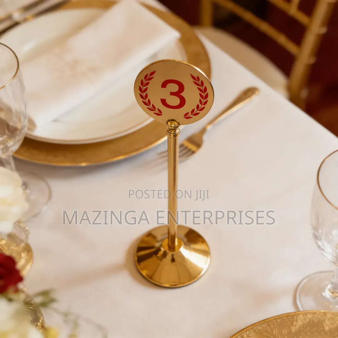 Gold Polished Chrome-Finish Stainless Steel Table Number Stand