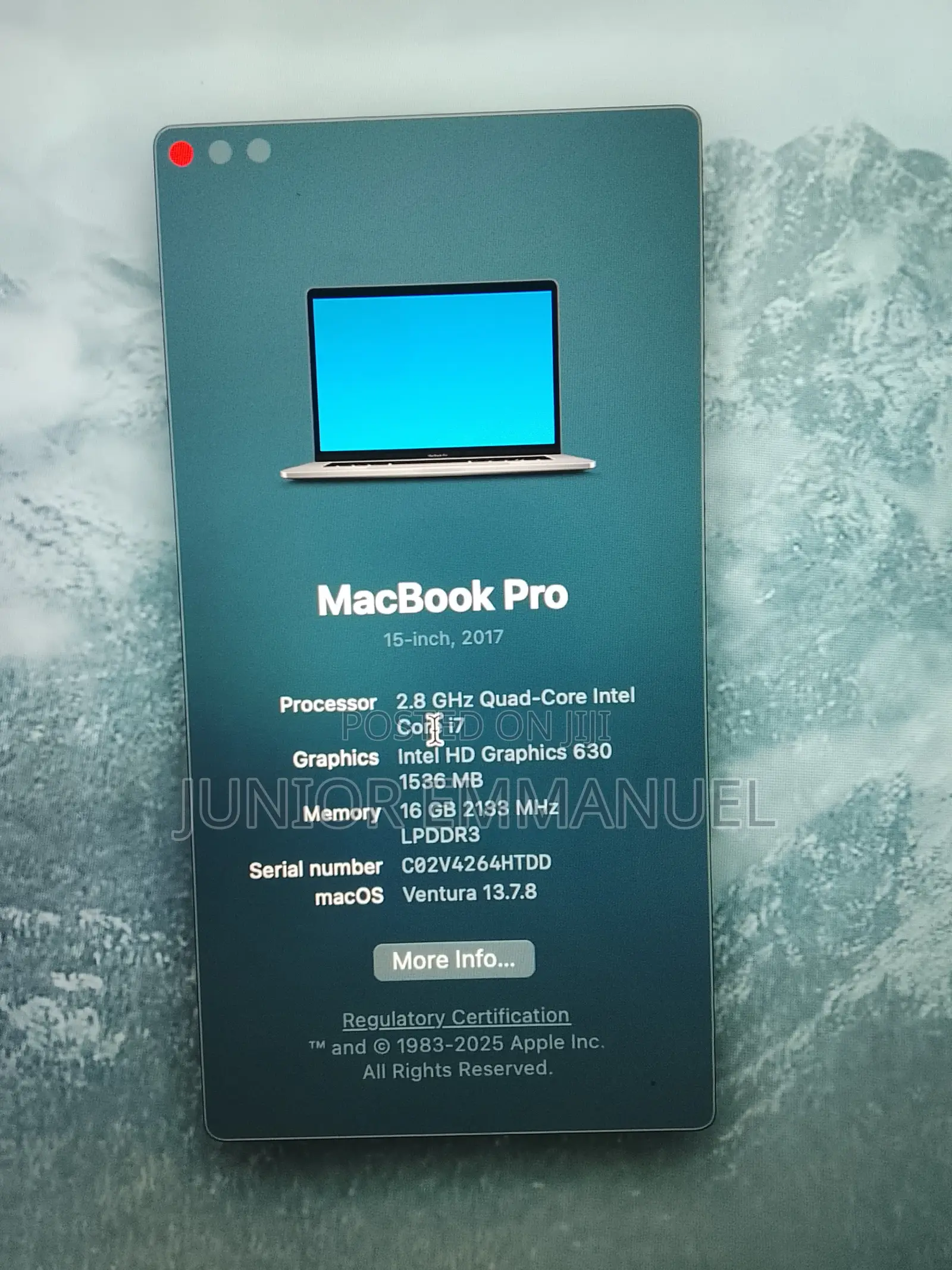 Laptop Apple MacBook Pro 2017 16GB Intel Core i7 SSD 512GB