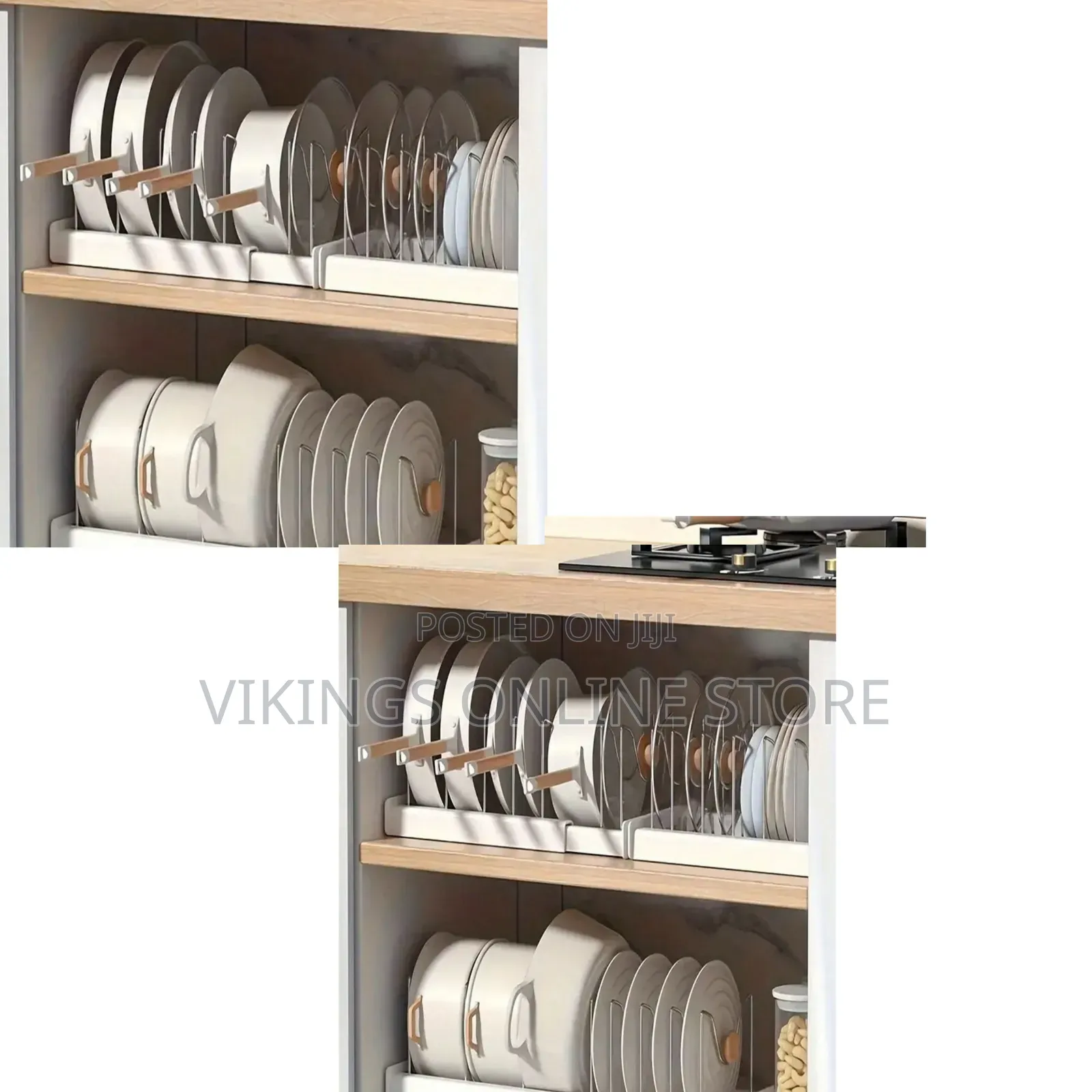 An Adjustable, Expandable Pot and Pan Organizer Rack, Cookware