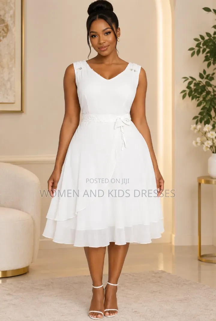 Women White Simple Dress With High Quality Material