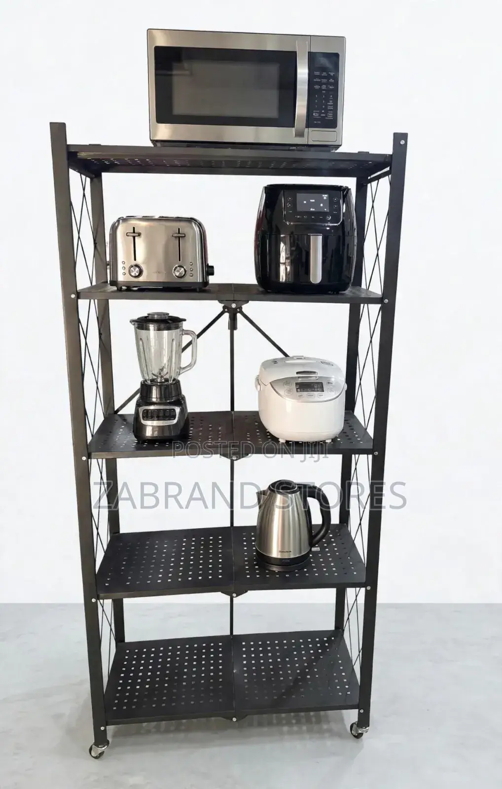 5-Tier Black Foldable Metal Kitchen Organizer