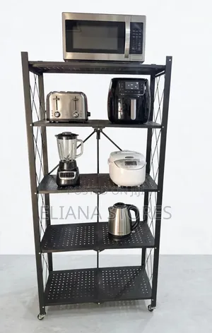 5-Tier Black Foldable Metal Kitchen Organizer