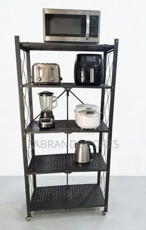 5-Tier Black Foldable Metal Kitchen Organizer