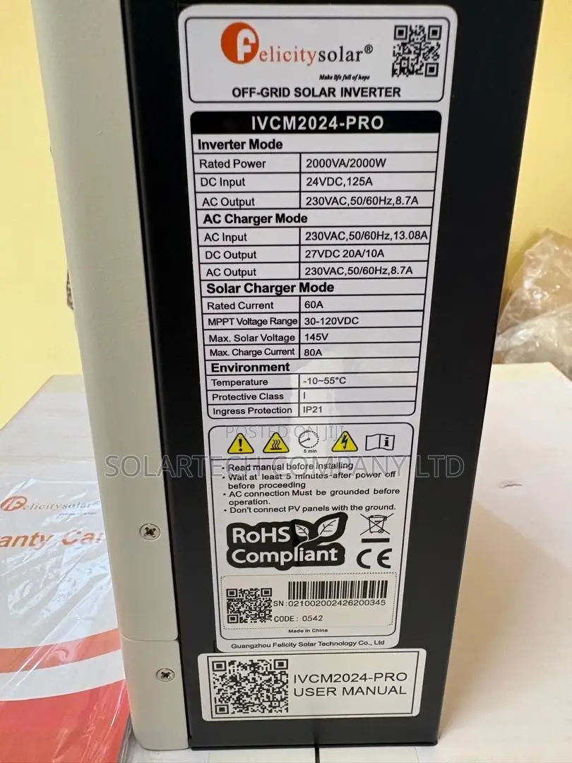 2kW Felicitysolar 24V Hybrid Solar Inverter – MPPT 60A