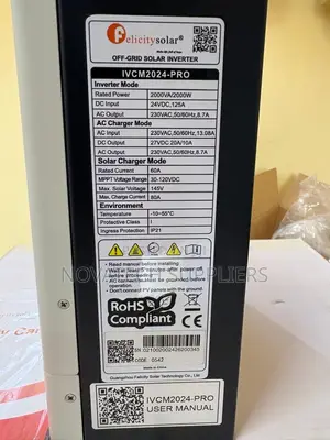 Felicity Solar IVCM2024-PRO 2000VA Solar Inverter 24V 50/60Hz