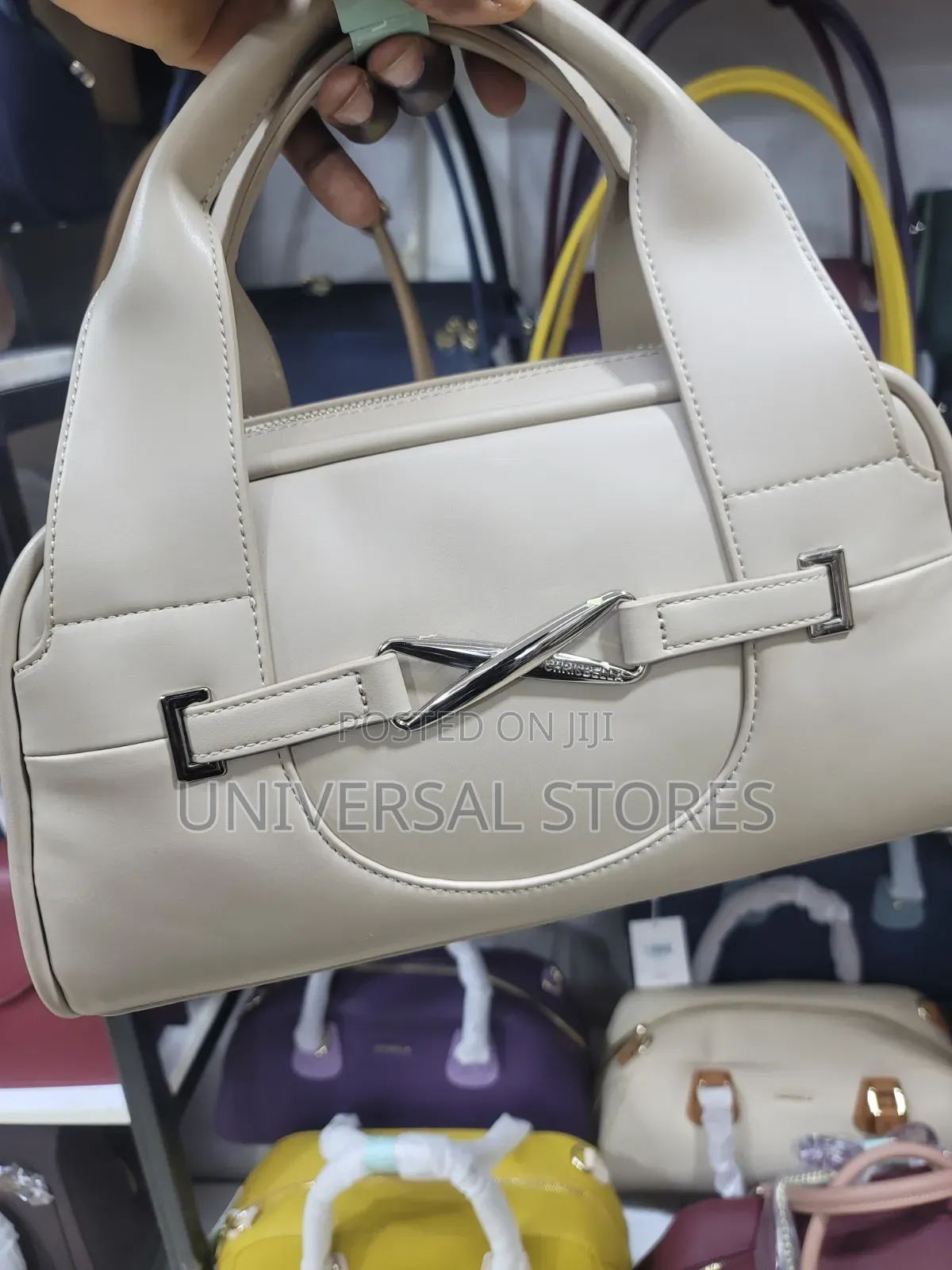 Cream-Colored Faux Leather Handbag