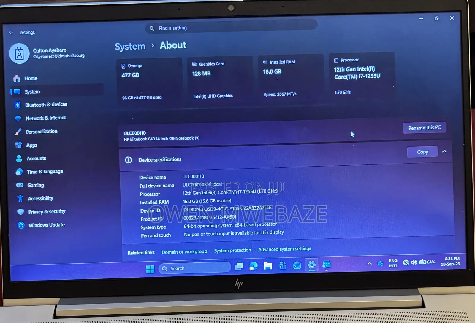 Laptop HP EliteBook 640 G9 16GB Intel Core i7 SSD 500GB