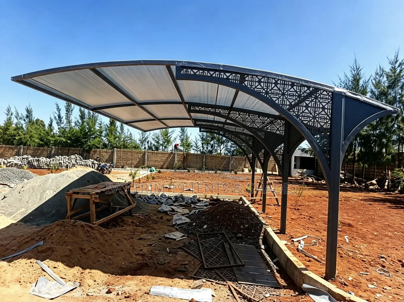 Extended Cantilevered Curved Carport Shade / Multi-Bay Arch Canopy