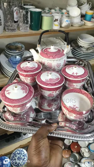 Japanese Vintage Nikko Double Phoenix Red Transferware Tea Set.