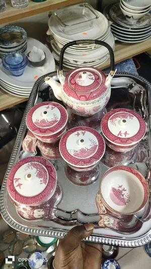 Japanese Vintage Nikko Double Phoenix Red Transferware Tea Set.