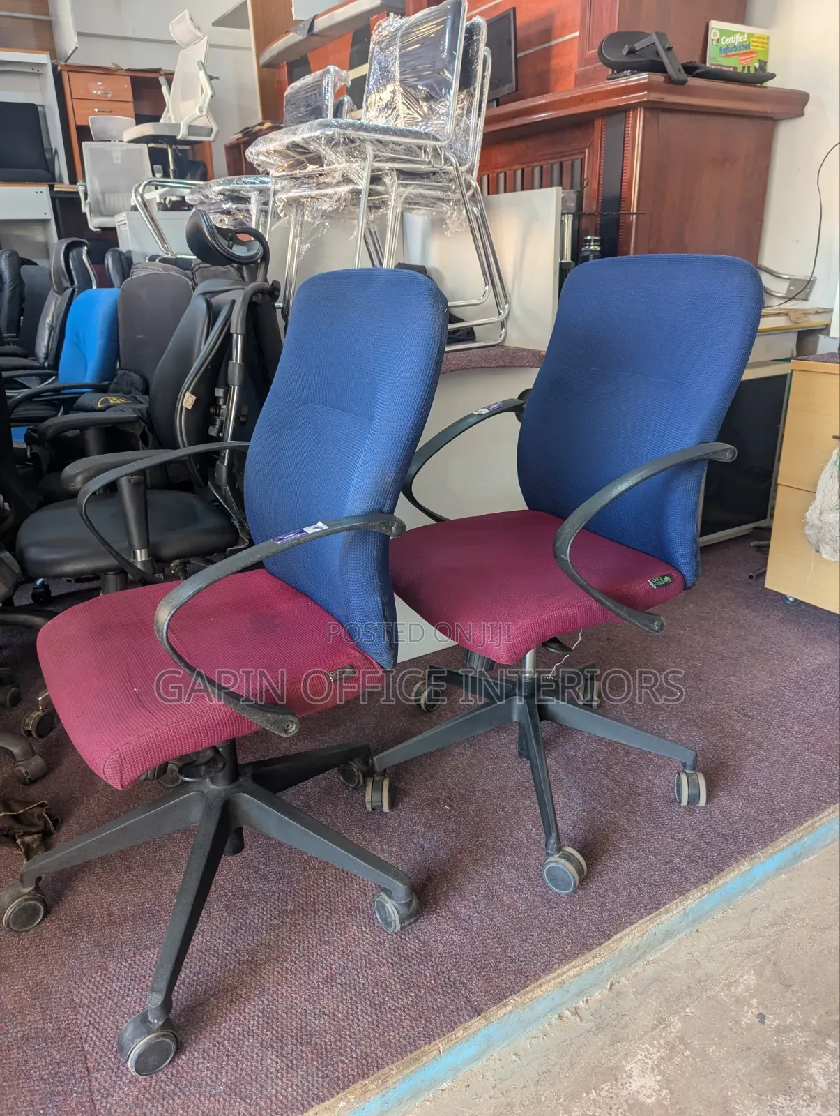 Second Hand Office //Boardroom Chairs, Maroon- Blue, Price Per Piece