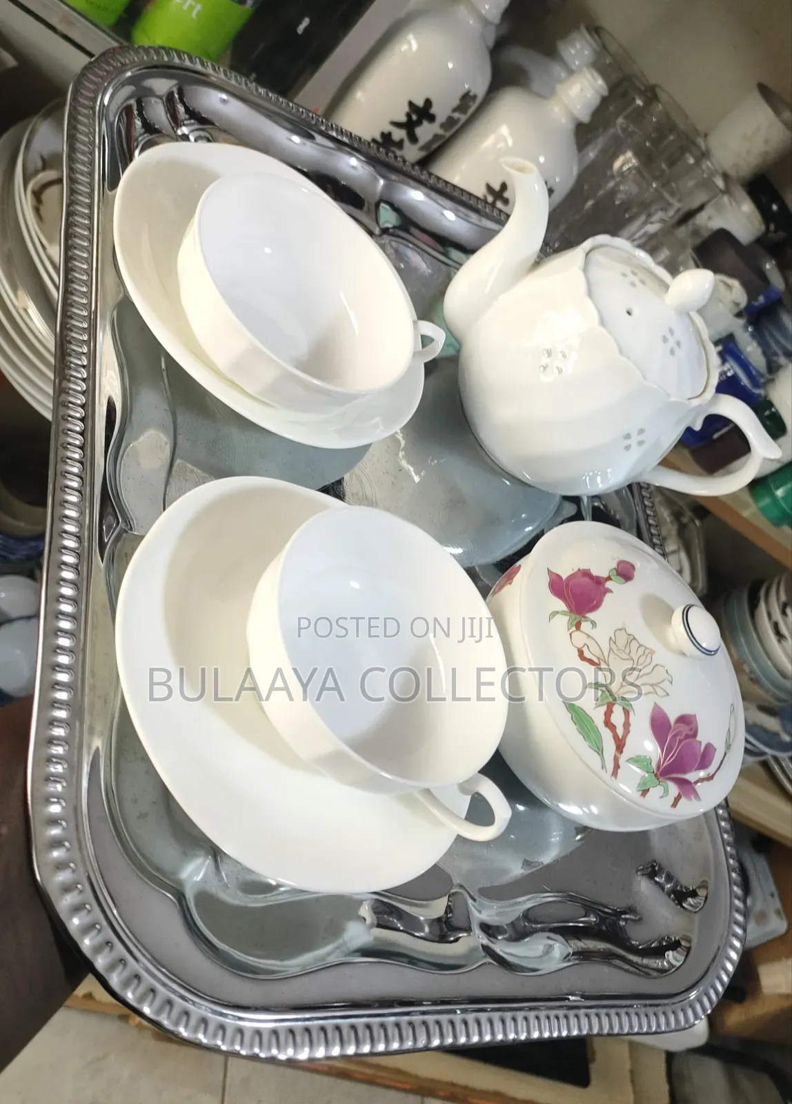 Japanese Elegant White Porcelain Tea Set.