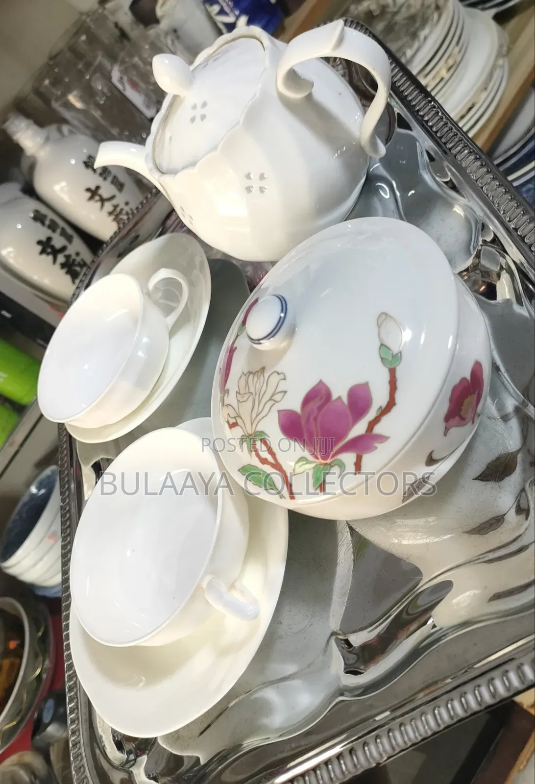 Japanese Elegant White Porcelain Tea Set.