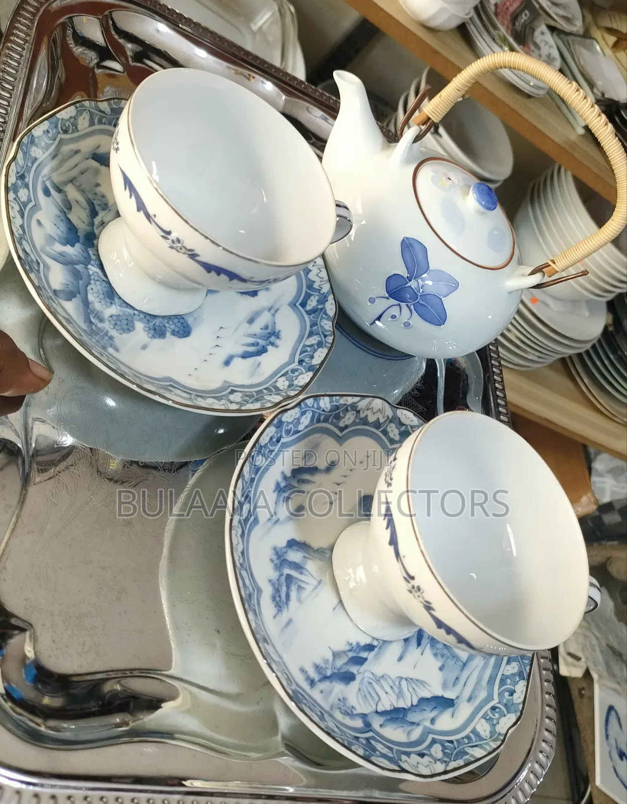 Japanese Traditional Blue-and-White Porcelain Tea Set.