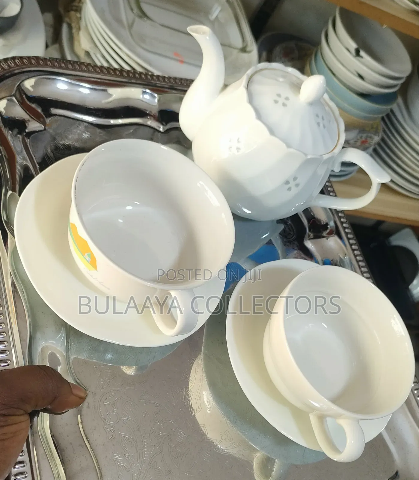 Japanese White Ceramic Porcelain Tea Set.
