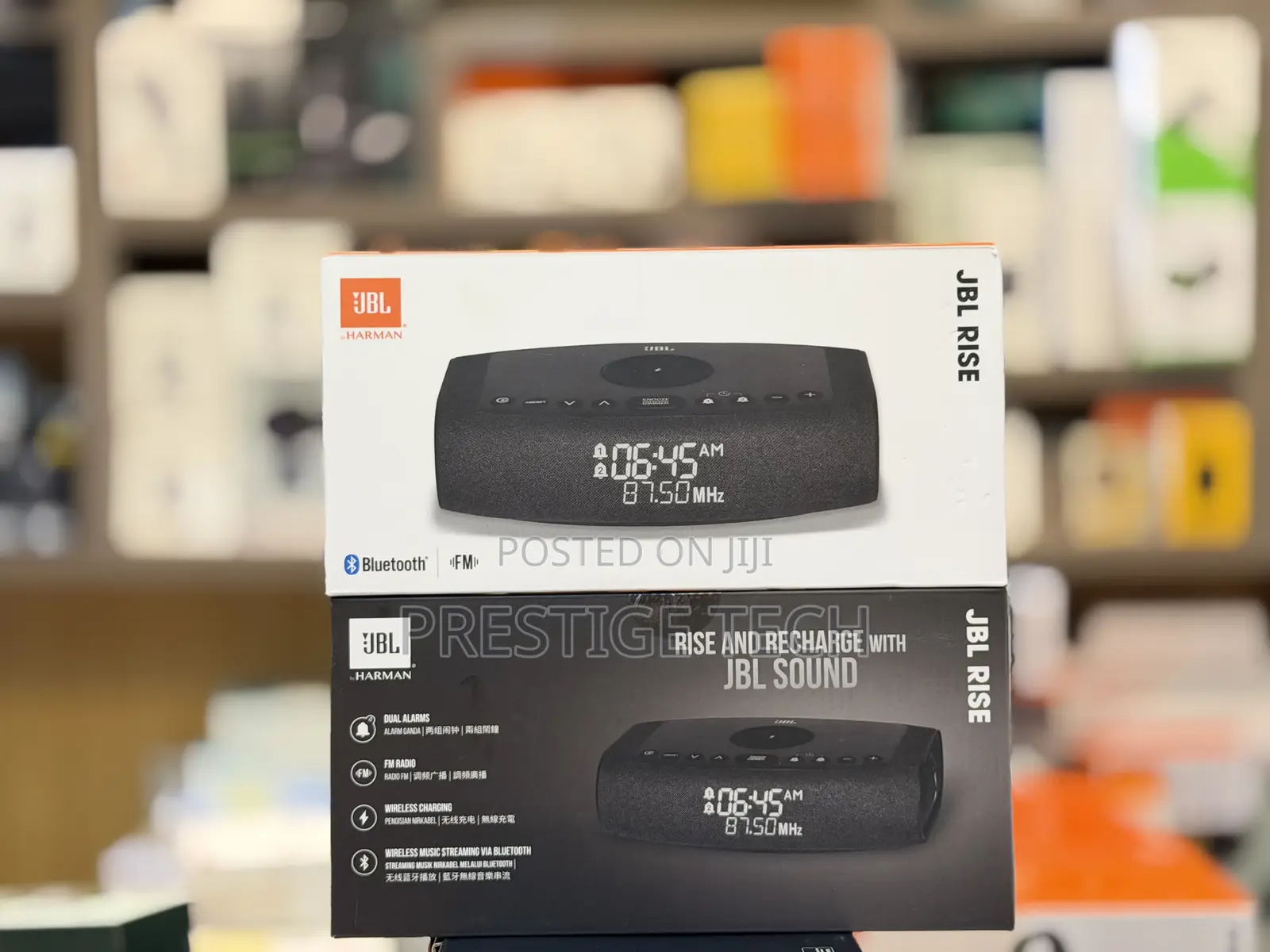 JBL Rise Bluetooth Clock Radio Speaker, FM Radio Wireless Charging