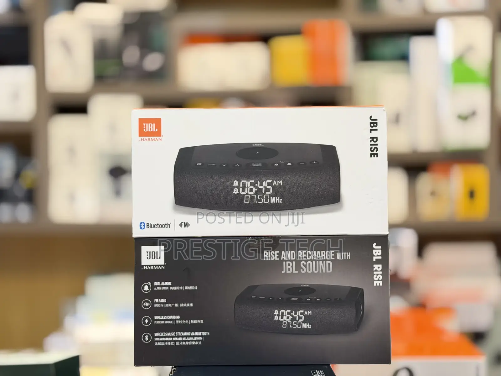 JBL Rise Bluetooth Clock Radio Speaker, FM Radio Wireless Charging