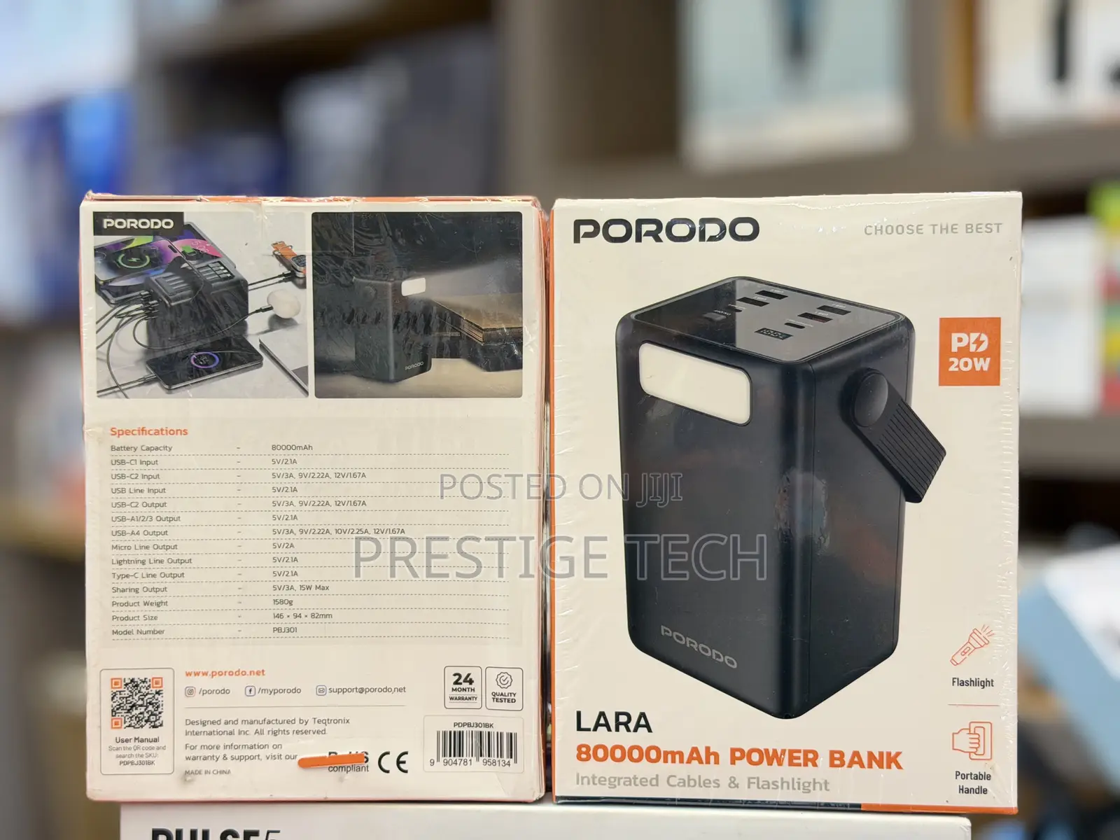 Porodo Lara 80000mah Power Bank With Integrated Cables and Flashlight