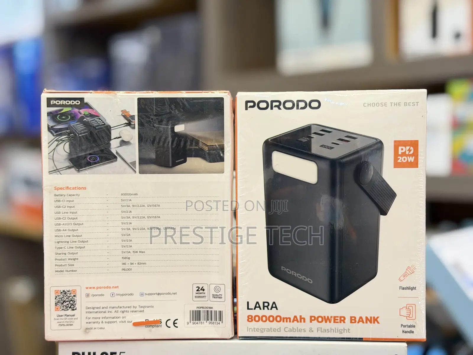 Porodo Lara 80000mah Power Bank With Integrated Cables and Flashlight