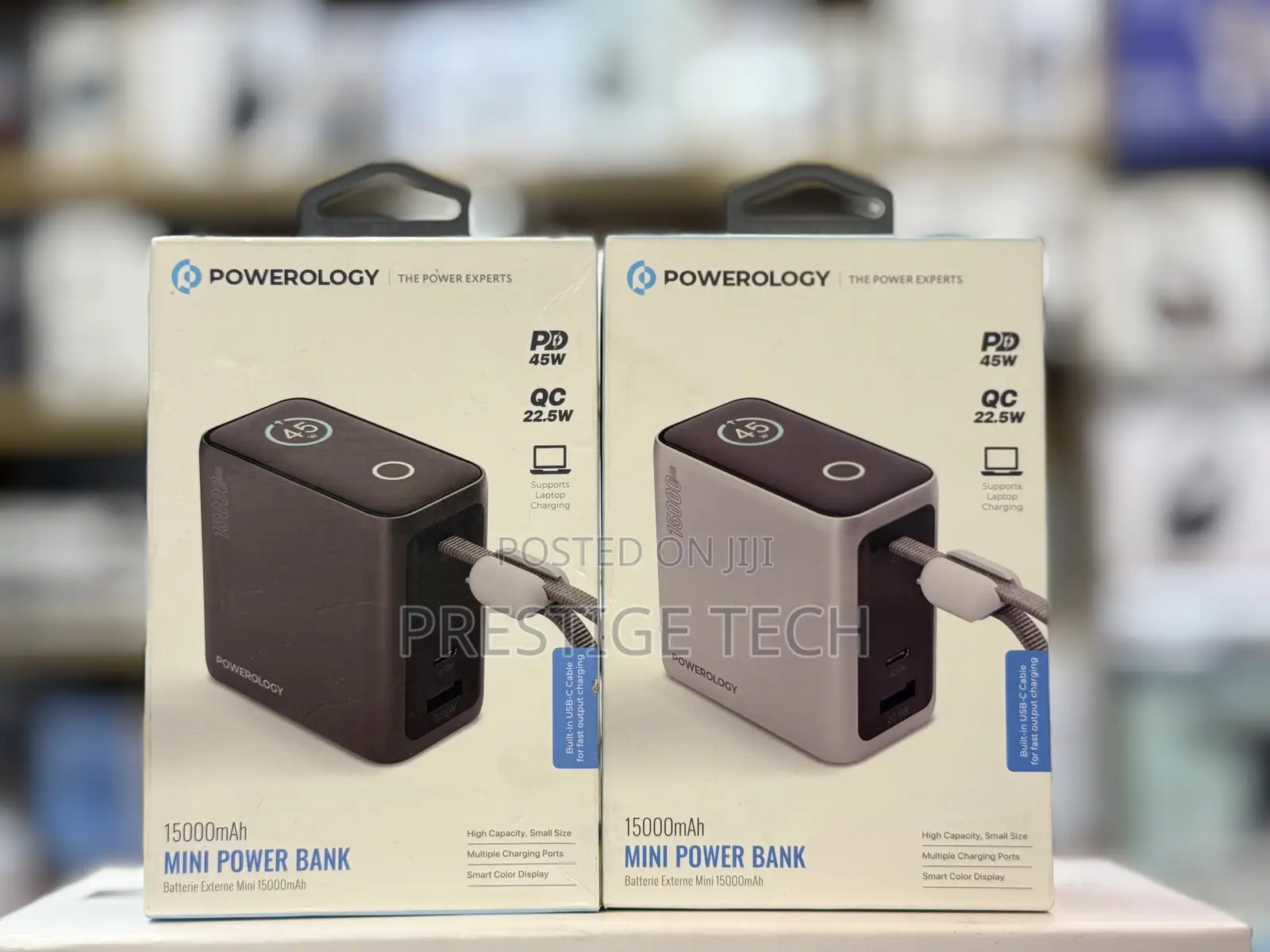 Powerology 15000mah Mini Power Bank 45W With Display Cable