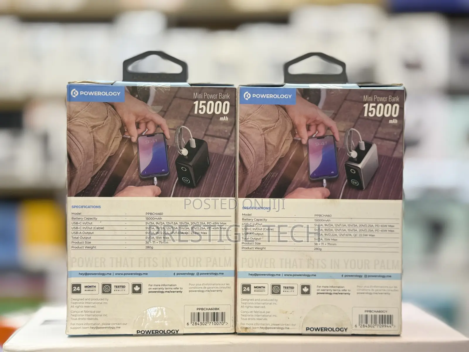 Powerology 15000mah Mini Power Bank 45W With Display Cable