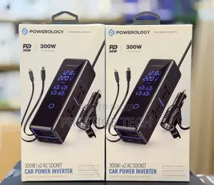Powerology 300W Car Power Inverter, Retractable Cables, Car Charger