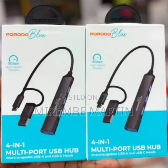 Porodo Blue 4-in-1 Multi-Port USB Hub