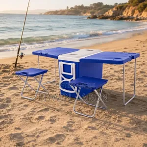 Multi Function Rolling Cooler Picnic Camping Outdoor Table 2 Chairs