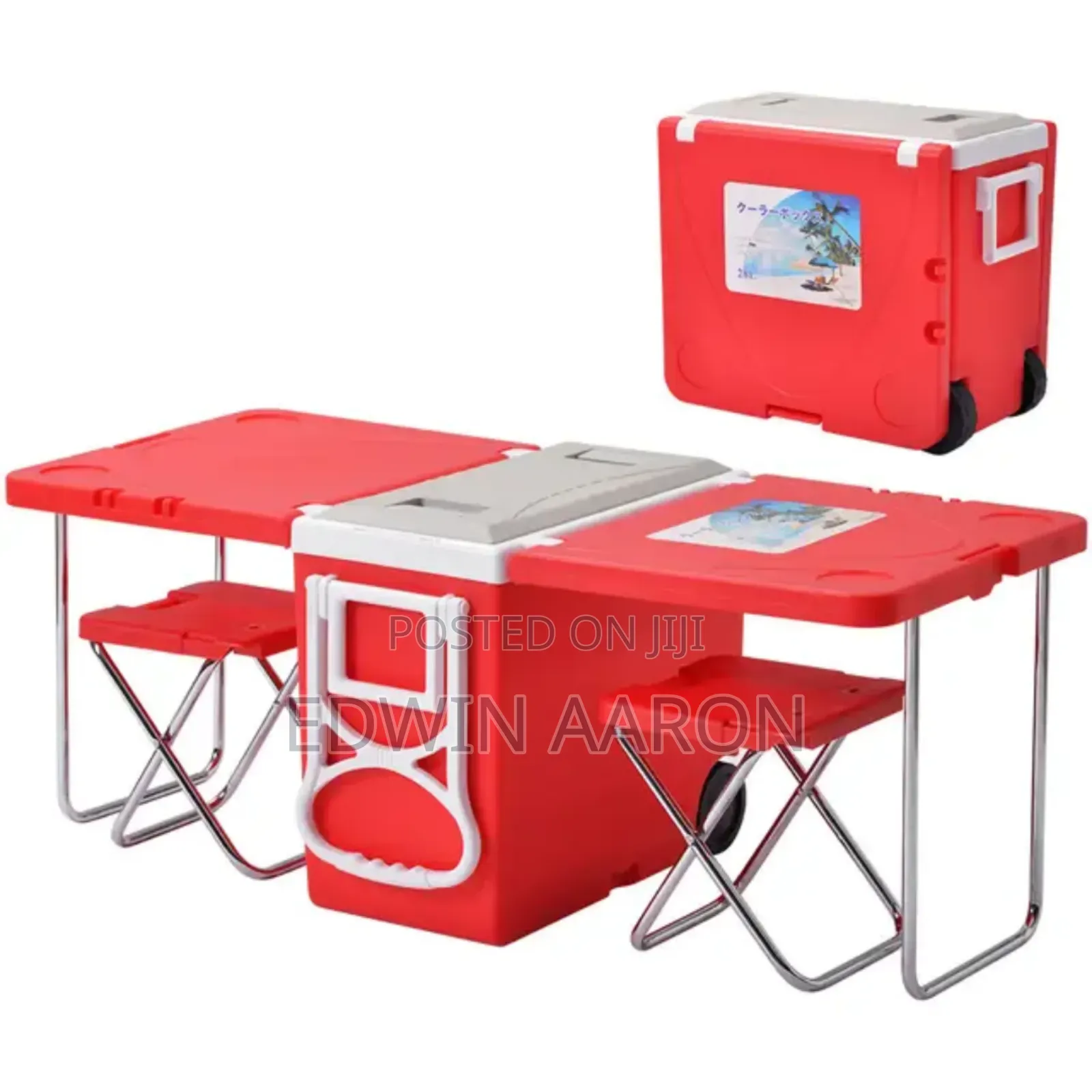 Multi Function Rolling Cooler Picnic Camping Outdoor Table 2 Chairs