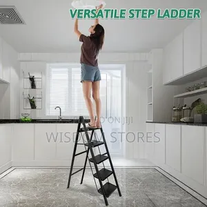 5-Step Black Foldable Ladder