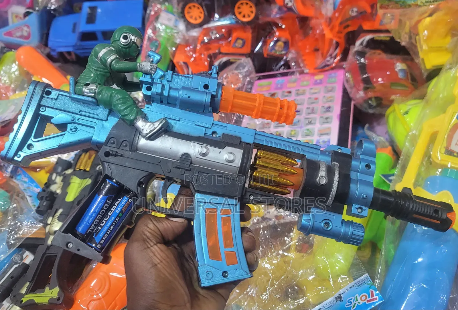 Blue and Black Battery-Operated Toy Submachine Gun